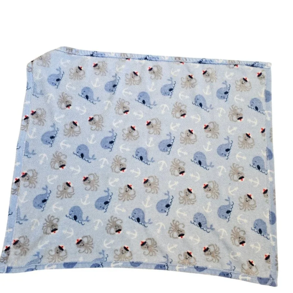 Parents Choice Walmart Blue Baby Blanket Octopus Sailor Hat Captain Whale Anchor